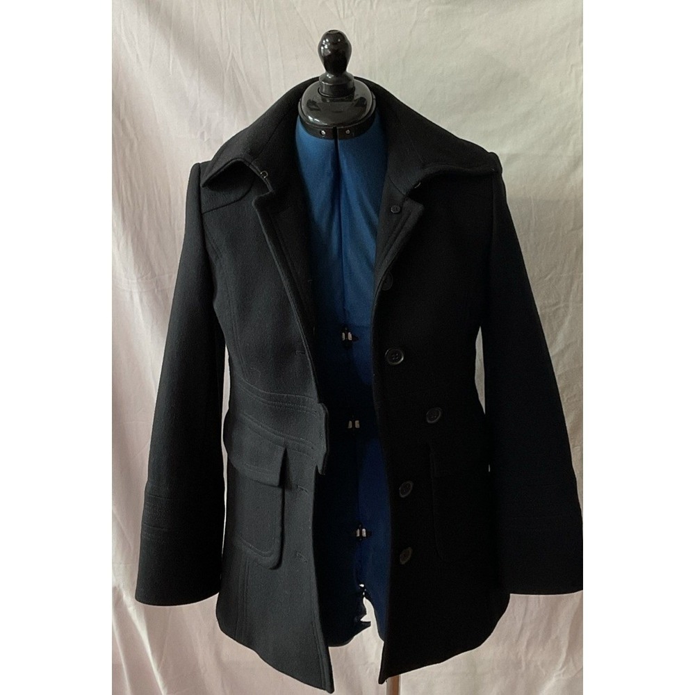 J.Crew Womens Wool Blend Peacoat Black Size 6 Double Breasted Flap Pockets Coat